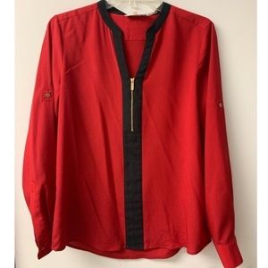 Red and black silky blouse with zipper